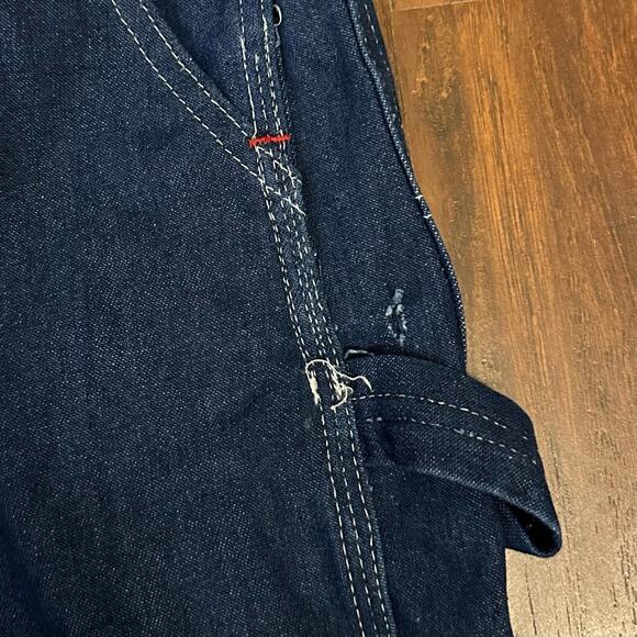 Vintage BIG MAC Square Bak Bib Overalls Blue USA Dungaree Carpenter - Picture 6 of 16